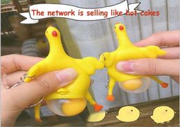 Novelty Spoof Tricky Funny Gadgets Toys Chicken Whole Egg Laying Hens Crowded Stress Ball Keychain Keyring Relief Gift7381292