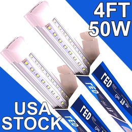 4FT LED Shop Light Fixture, 50W T8 Integrated Tube Lights,6500K High Output Clear Cover, V Shape 270 Degree Lighting Warehouse, Upgraded Lights Plug and Play usastock
