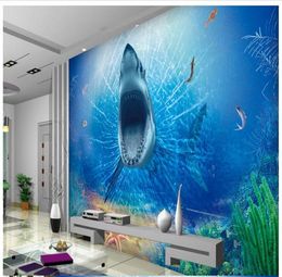 High Quality Custom 3d ceiling wallpaper murals wall paper 3D horror great white TV backdrop ceiling murals wall living room decor9829011