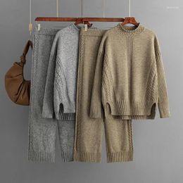 Women's Sweaters Fashion Suit Autumn And Winter Casual Solid Color Loose Knit Semi-turtle Neck Two-piece