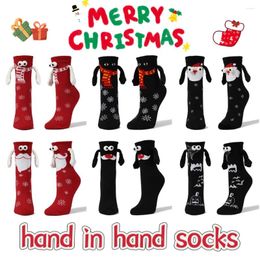 Women Socks 1/2 Pair Christmas Magnetic Suction Hand In Black Unisex Holding Hands Long Harajuku Cute Couple Cotton Sock