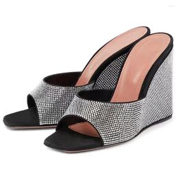 Sandals Sexy Peep Toe Women Fashion Wedges High Heels Slippers Rhinestone Bling Summer Party Prom Big Size Ladies Shoes