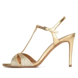 Sandals 2024 Summer For Women Stilettos High Heels Gold Party Shoes Ladies Silver Glitter Dress Plus Size T-Strap Footwear