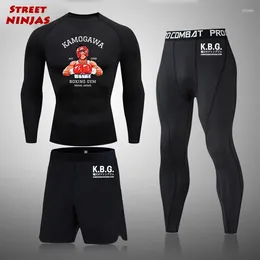 Men's Tracksuits Anime Hajime No Ippo Athletic Compression Sets For Men 3 Pieces Gym Workout Fitness Suits Undershirt Tops Tights Pants
