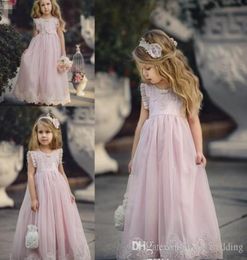 Puffy Kids Prom Graduation Holy Communion Dresses Half Sleeves Long Pageant Ball Gown Dresses For Little Girls Glitz68773785593