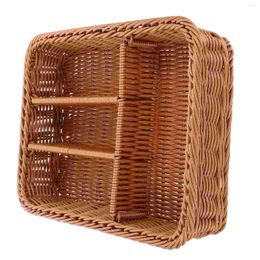 Kitchen Storage Imitation Woven Mesh Cutlery Basket 4 Compartments Forks Knifes Rattan Tray Organizer