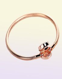 925 Sterling Silver & Rose Gold Plated Bracelet Sparkling Crown O Chain Fashion Bracelet Fits For European Bracelets Charms and Beads6489506