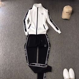 2024SS women set designer tracksuit fashion side letter print graphic sportswear stand-up collar cotton zipper jacket two piece Set