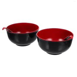 Dinnerware Sets 1 Set Of Kitchen Serving Bowls Home Noodle With Spoons (Black Red)