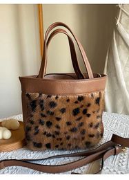 Evening Bags Imported Mink Hair Single Shoulder Bag Leopard Point Basket Leather High-grade Hand Crossbody Small Bucket