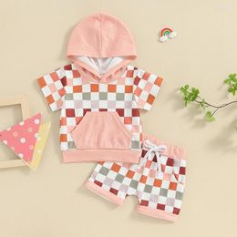Clothing Sets Toddler Baby Boy Girl Clothes Chequered Plaid Short Sleeve Hooded T Shirt And Shorts Set Cute Summer Outfits