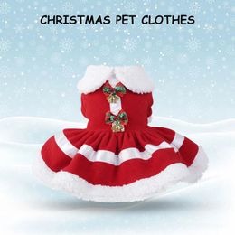 Dog Apparel Cats Red Dress Cute Xmas Puppy Costume With Bow Bells Small Pet Skirt Suit Thick Doll Collar Christmas Up Supplie