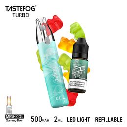 Original Tastefog Turbo Vape Pen Shisha Vaporizer 2ml Refillable Pod with a Bottle of 10 Ml E-liquid 12Flavors Fast Delivery