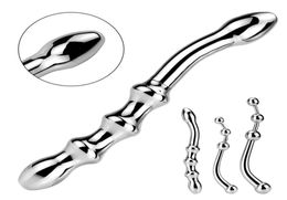 Male Stainless steel anal plug butt beads G Spot Wand male prostate Massage Stick Double dildo vagina sex toys for man woman Y20049924296
