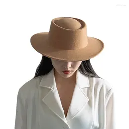 Berets Wool Fedora Hats For Women Billycock Maillard Solid Color Ladies Concave Shape Felt Cap Female Party Dress Boater Top Hat