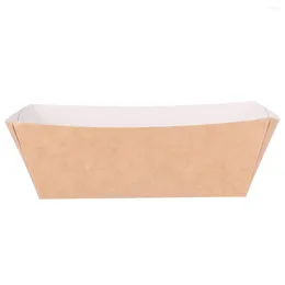 Disposable Dinnerware 100 Pcs Paper Serving Tray Kraft Take-Out Box Boat Shape Snack Open French Fries Chicken Storage