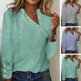 Women's Blouses Super-soft Polyester Shirt Chic Striped Buttoned Pullover Soft Mid-length Casual Top With Oblique For Spring Women
