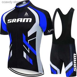 Men's Tracksuits Cycling Jersey Sets SRAM Suit Bike Clothing Team Sports Set Mtb Male Summer Clothes Man 2023 Pants Costume Bicycle Bib ShortsH24122