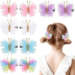 Hair Accessories Ncmama 2Pcs Cute Pearl Butterfly Clips For Baby Sweet Girls Mesh Hairpins Barrette Kids Headwear Boutique