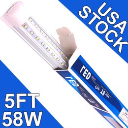 5Ft Integrated LED Tube Light 58W T8 V Shaped 60" Four Row 5800 Lumens(300W Fluorescent Equivalent) Clear Cover Super Bright White 6500K 5FT LED Shop Lights usastock