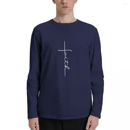 Men's Polos White Faith Cross Long Sleeve T-Shirts Sweat Shirt Plain T-shirt Mens Funny T Shirts