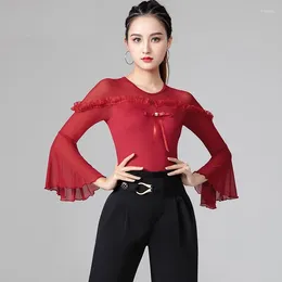 Stage Wear X041 Latin Dance Top Practising Clothes Women's Samba Shirt National Standard Modern Friendship Waltz Jumpsuit