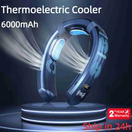 Electric Fans 2023 New Wearable Air Conditioner USB Rechargeable Portable 3 Refrigeration Hanging Neck Fan Mute 6000mAh Outdoor Summer CoolerL240122