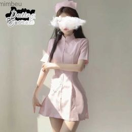 Sexy Set Dating Secrets Cosplay Sexy Nurse Uniform Pink Blue White V-neck Hot Skirt Zipper Coat Dress Lingerie SetL240122