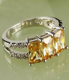 A00948 Emerald Cut Morganite White Topaz Gems 18K White Gold Plated Ring Size 8 Ship7566318