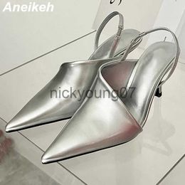 Sandals Aneikeh Fashion Pointy Med Heel Spring Summer Women Party Dress Shoes Sexy High quality soft face leather Slip-On Wedding PumpsJ240122