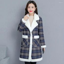 Women's Trench Coats Large Size Women Winter Clothes 100kg Can Wear Thicken Warm Larmwool Coat Korean Plaid Windbreaker Female Add Velvet