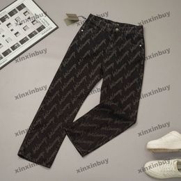 xinxinbuy 2024 Men women designer jeans pant Paris Cursive letter jacquard Casual pants black blue gray XS-2XL