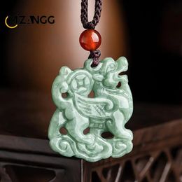 Pendants Natural A Goods Jadeite Handcarved Bean Green Kirin Ice Kind Jade Pendant To Attract Wealth Men's Jade Necklace Women's Pendant