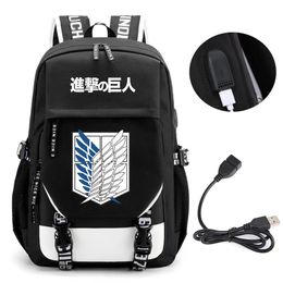 Bags Anime Attack on Titan Wings of Freedom Backpack School Book Bags Mochila Travel USB Port Bag Laptop Boy Girls Gift