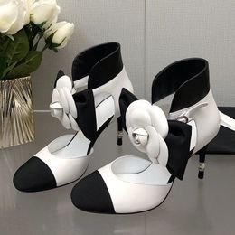 Sheepskin Sexy High Heel Shoes Women Stiletto Round Toe Sewing Flower Stiletto Ladies Shoes Spring Party Shoes