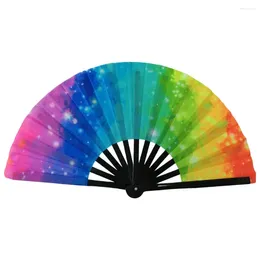 Decorative Figurines Folding Fan Colorful Holographic Rave Bamboo Ribs Hand Gifts For Festival Dancing Party