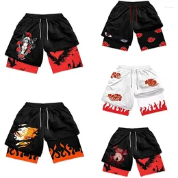 Men's Shorts 2 In 1 Bilayer Anime Sports Fitness Running Performance Print Casual Breathable Drawstring