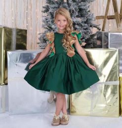 Adorable Emerald Green Aline Girl Knee Length Flower Girl Dress Girls Birthday Christmas Dresses Gold Sequined Kids Formal Party 6905129