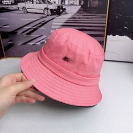 Women's designer bucket hat candy colored metal hundred letters cute drawstring strap design on the back outdoor sun protection beach hat