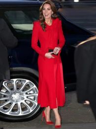 Princess Kate Middleton New Luxury Fashion Autumn High Quality Ladies Elegant Casual Party Office Sweet Long Sleeve Red Dresses