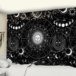 Tapestries Sun Moon Mandala Starry Sky Tapestry White Black Wall Hanging Bohemian Gypsy Tapiz Witchcraft Astrology