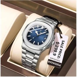 2024 Newest Wristwatches POEDAGAR Luxury Casual Watch Top Brand Fashion Square Dial Stainless Steel Calendar Luminous Waterproof