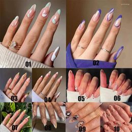 False Nails 24Pcs Almond Round Wavy Wearable Stiletto French Ballerina Fake Finished Full Cover Nail Tips Press On