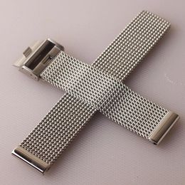 Components Stainless Steel Mesh Watchband 18mm 19mm 20mm 21mm 22mm 24mm Sier Watch Strap Bracelet Special Fold Clasp Deployment Quick Pin