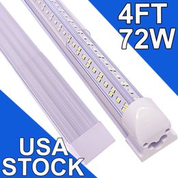 4FT LED Shop Light Fixture, 72W T8 Integrated Tube Lights,6500K High Output Clear Cover, V Shape 270 Degrees Lighting Warehouses, Upgradeds Lights Plug and Play usastock