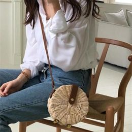 Handmade Woven Rattan Bag Knitting Straw Women Bags Beach Circle Handbags Summer Sling Shoulder Clutch Travel Bohemian Duffel233o