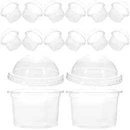 Disposable Cups Straws 100 Pcs Pieces With Ball Lid Portable Cereal Pudding Plastic Bowl