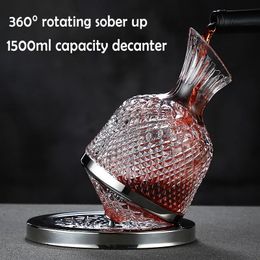 360 Rotating Wine Decanter Tumbler 1500ml Dispenser Crystal Glass Bottle Aerator Mirror Jug Gift Bar Decoration y240122