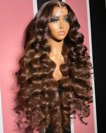 Brown Body Wave Human Hair Wigs PrePlucked 13x4 HD Lace Frontal Wig Transparent Lace Brazilian 4x4 Closure Wig on Sale Clearance