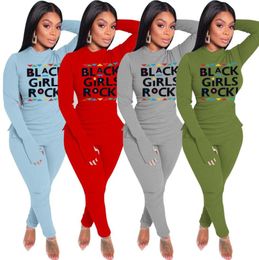 1SETDROP SHIP Women BLACK GIRLS ROCK Letters Tracksuit 2021 Spring Fashion Outfits Two Piece Clothing Tshirt Blouse Leggings Sui541899481